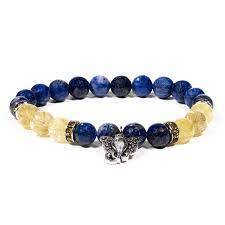 Armband lapis lazuli/rutielkwarts met ganesha -- 0.8 cm Rutilkwarts