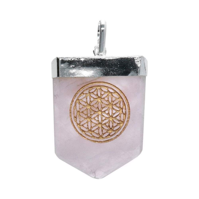 Rozenkwarts Flower of Life Hanger – Zilver Verguld