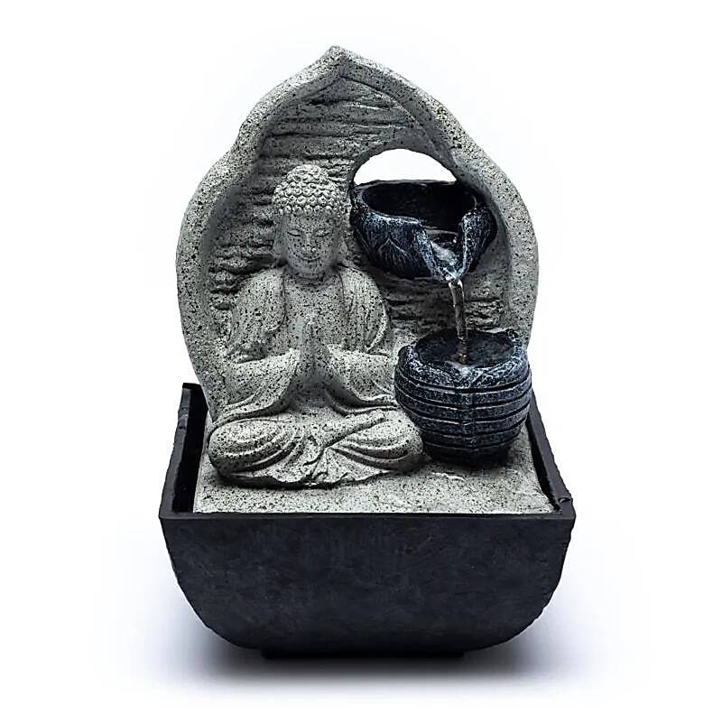 Boeddha waterfontein grijs -- 13.3x13.3x20cm
