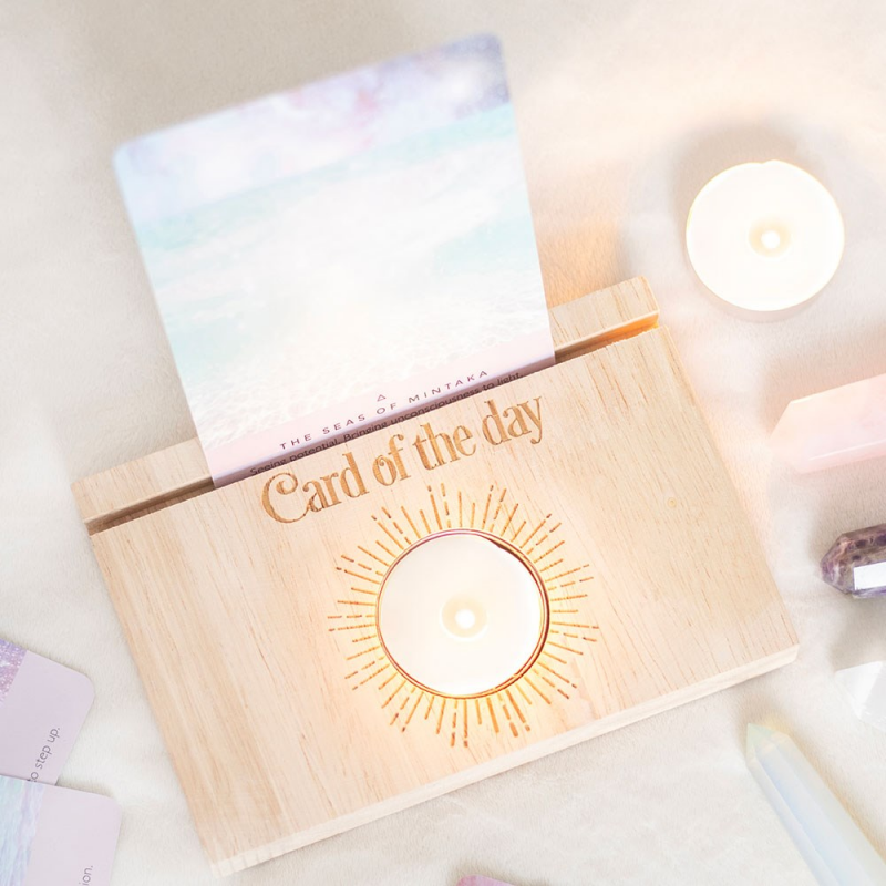 Tarot Kaartenhouder met Theelichthouder – Houten Altaar Accessoire