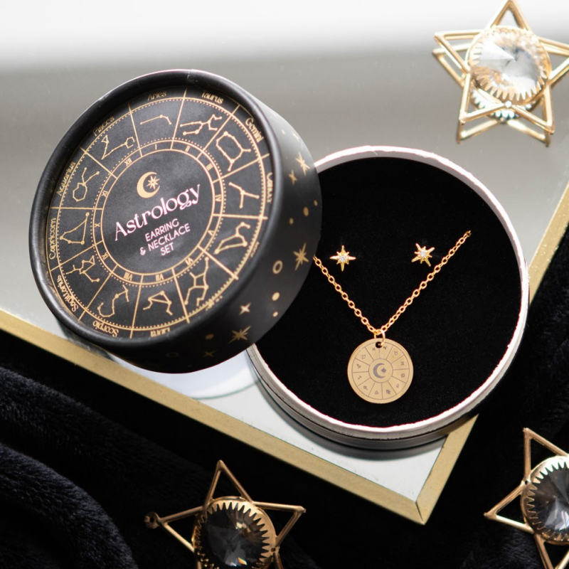 Astrology Wheel Earring & Necklace Set – Kosmische Sieradenset