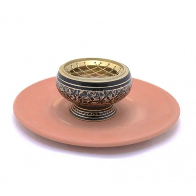 Wierookbrander messing & terracotta schaal
