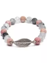 Armband Rhodoniet & Grijze Kwarts met Veer – Liefde, Balans & Spirituele Groei