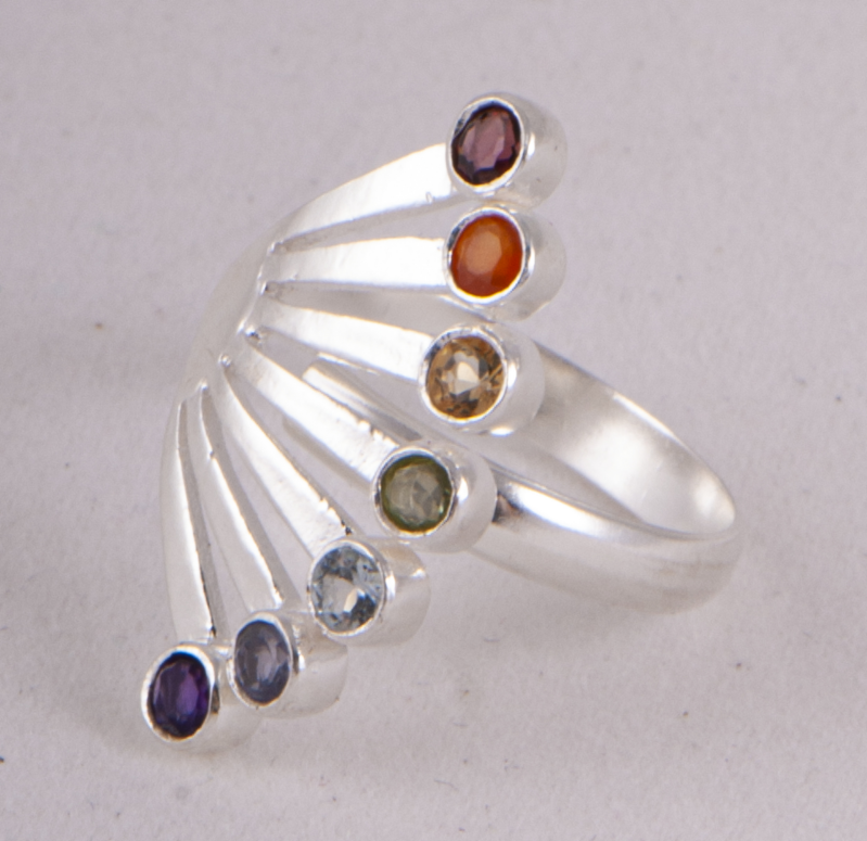 Chakra Waaier Ring – 925 Zilver met 7 Echte Chakra Steentjes, Energie & Balans