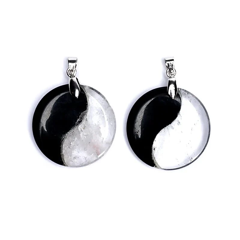 Hanger Yin Yang obsidiaan/bergkristal -- 3 cm