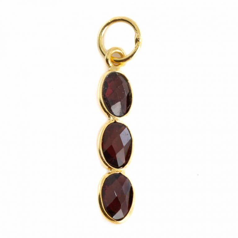 Edelsteen Hanger Granaat 3 Stenen – Zilver & Verguld – 20 x 4 mm
