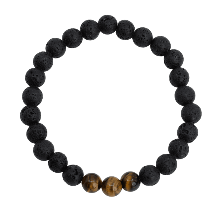 Armband Heren Groot Tijgeroog & Lavasteen (8mm, 21 cm)