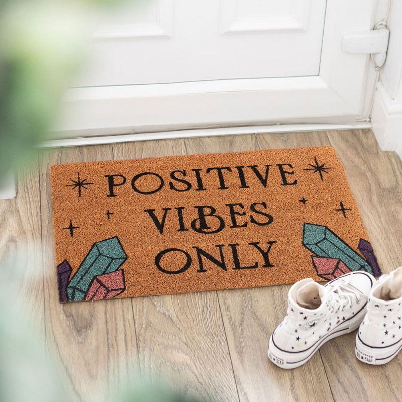 Natural Positive Vibes Only Doormat – Magische Welkomstmat met Kristallen
