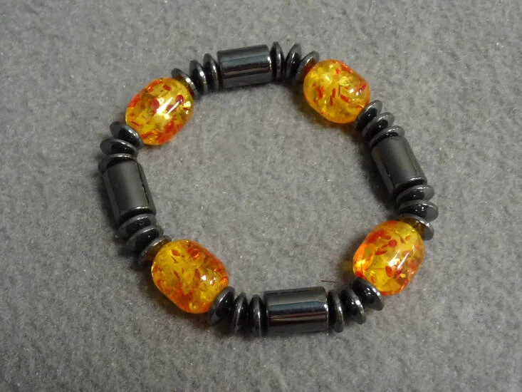 Armband hematiet met amber