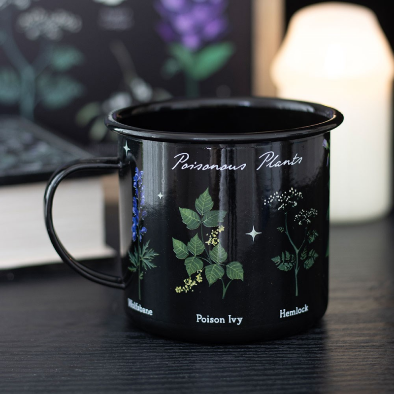 Poisonous Plants Zwarte Emaille Mok – Gotisch Thee & Koffie Accessoire