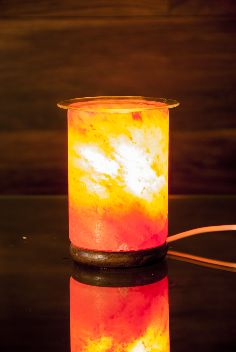 Rock Salt Aroma Lamp – Elektrisch met Glas en Houten Basis, 15 cm