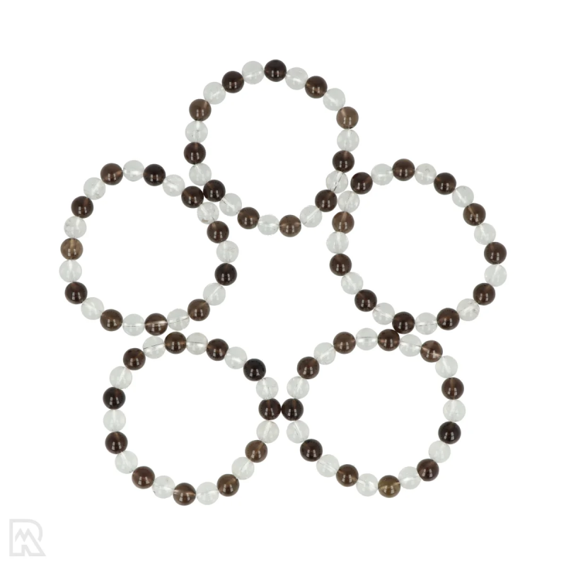 Bergkristal en rookkwarts armband 8 mm