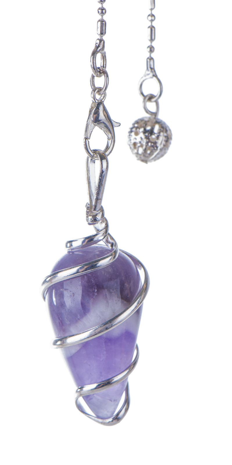 Spiral Pendel Amethyst 2,5 cm – Zilvergeplateerd Messing, Spirituele Energie
