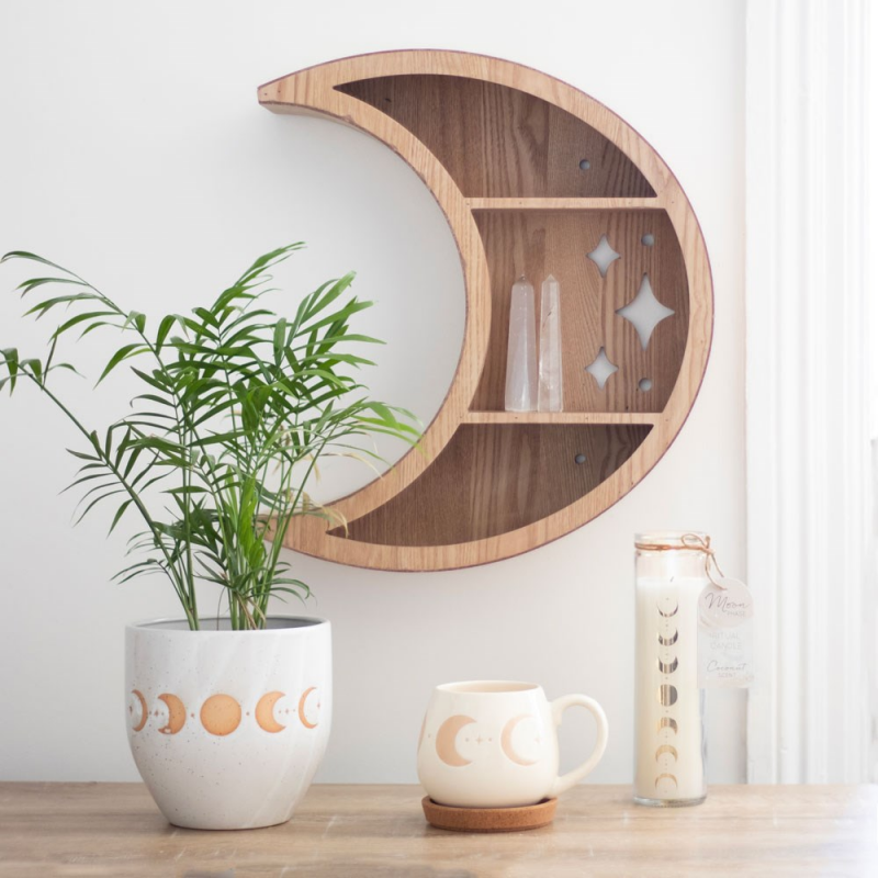 Houten Halve Maan Wandplank – Kristallen & Decoratie – Phase de Lune