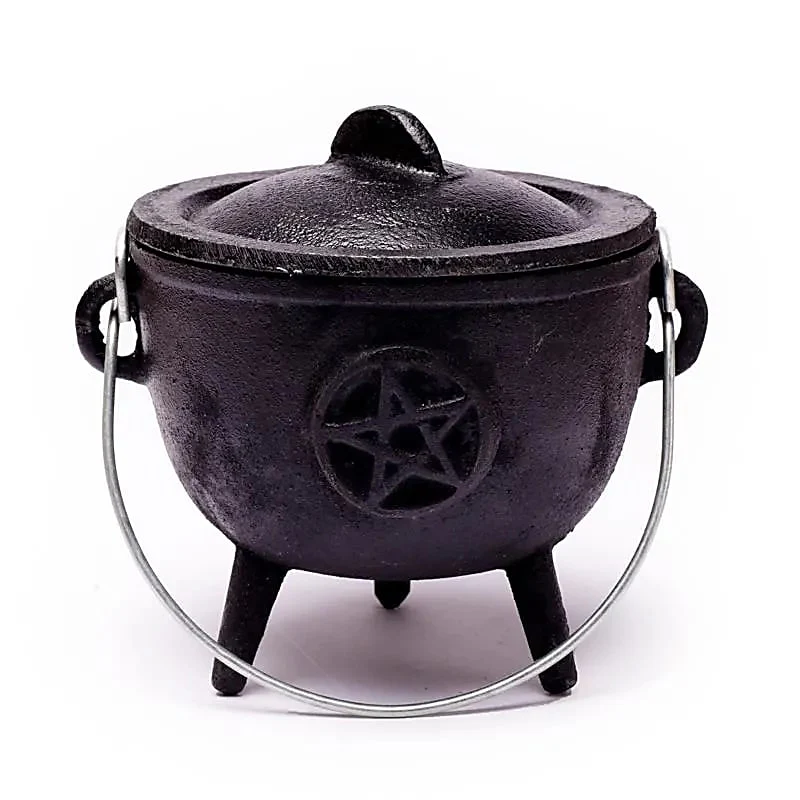 Gietijzeren cauldron Pentakel – 12 cm – Heksenketel voor wierook & magie