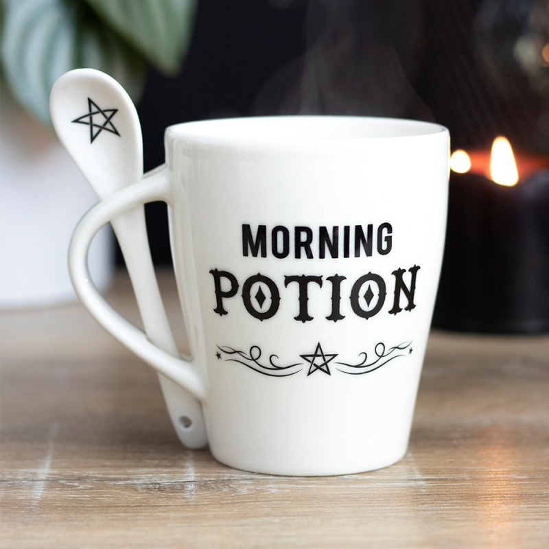 Morning Potion Mok en Lepel Set – Gothic Beker met Pentagram Lepel