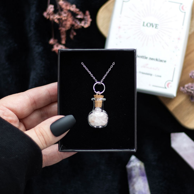 Liefdeshanger met Rozenkwarts – Kristallen Flesje aan Ketting