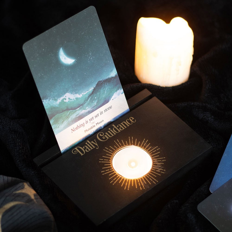 Zwarte Daily Guidance Tarot Kaartenhouder met Theelichtje – Spirituele Decoratie