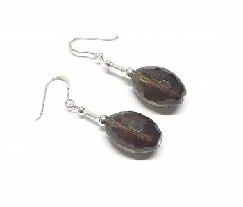 Rookkwarts oorhangers gefacetteerd 925 zilver ca45x12mm