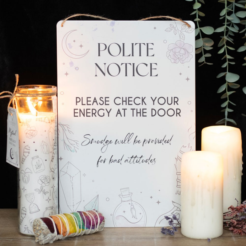 Check Your Energy at the Door Hangbord – Metalen Decor – White Witch Collectie