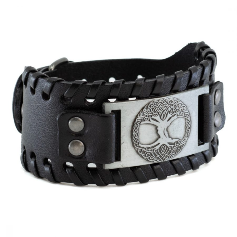 Verstelbare Viking Armband Noorse Levensboom Kunstleer Zilverkleurig