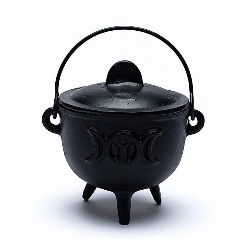 Gietijzeren cauldron zon en maan – 12 cm – Heksenketel voor wierook